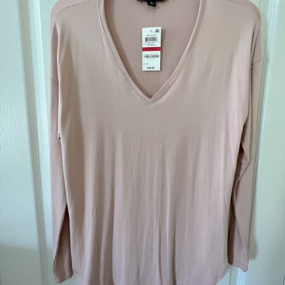INC International Concepts Pale Mauve XS V-Neck Long Sleeve Tee Shop Top NWT - Picture 2 of 7